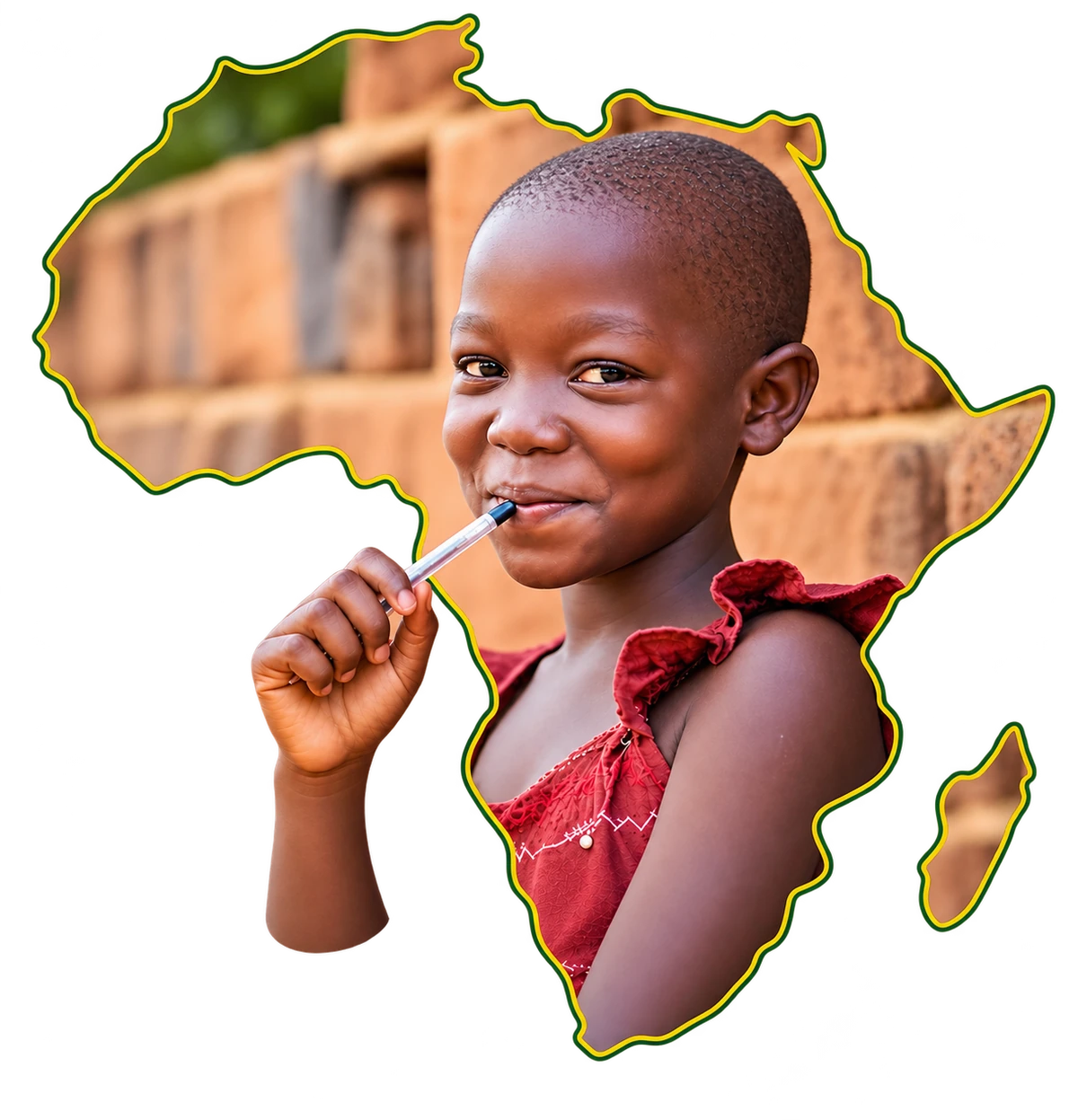 african-child-holding-a-pen-in-an-africa-shaped-frame-for-orphan-and-widow-support
